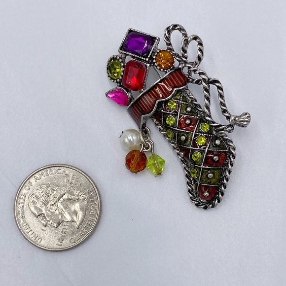 Kenneth Cole Jeweled Rhinestones Stocking Brooch / Pin Vintage - Picture 6 of 7